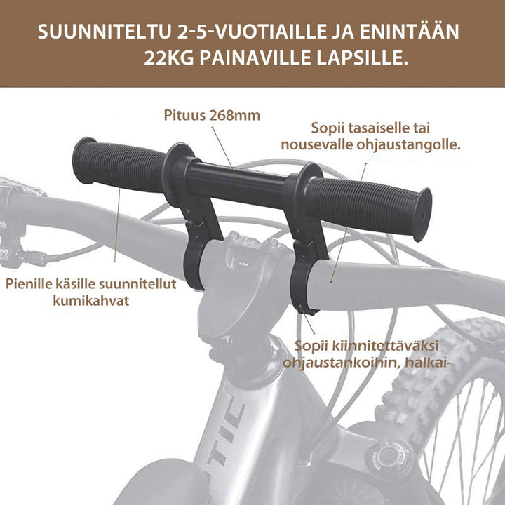 Sort børnecykelsæde med sikkerhedsbøjle, nem at montere, velegnet til børn over 2 år, lavet af robust aluminiumslegering.