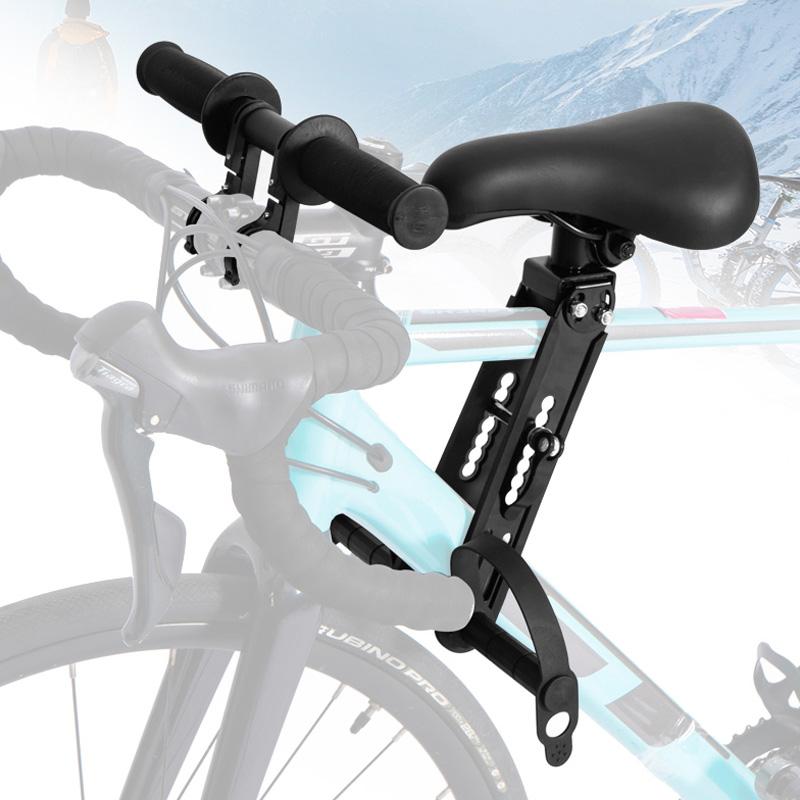 Sort børnecykelsæde med sikkerhedsbøjle, nem at montere, velegnet til børn over 2 år, lavet af robust aluminiumslegering.