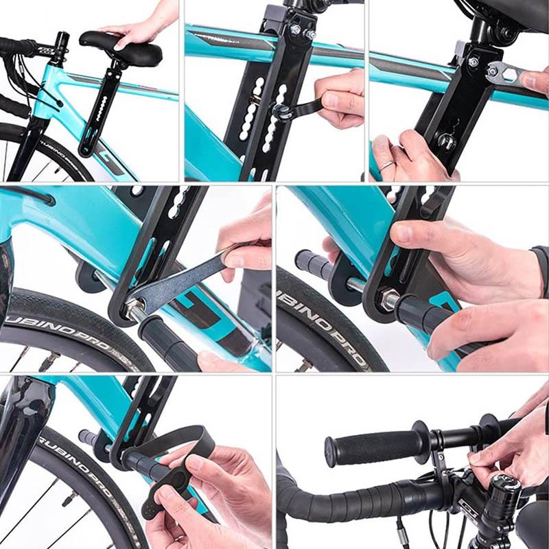 Sort børnecykelsæde med sikkerhedsbøjle, nem at montere, velegnet til børn over 2 år, lavet af robust aluminiumslegering.