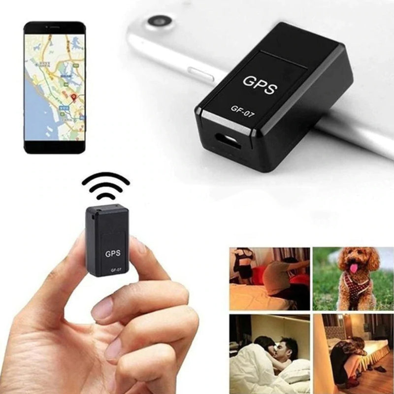 Sort magnetisk mini GPS tracker tyverisikringsenhed, lille størrelse, velegnet til diskret overvågning af køretøjer og ejendele.