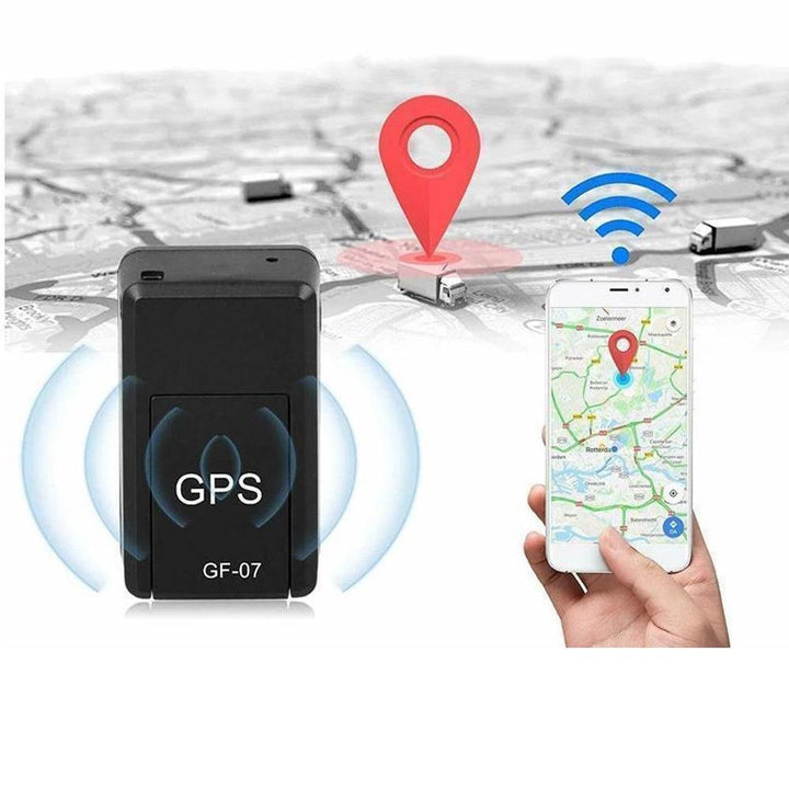 Sort magnetisk mini GPS tracker tyverisikringsenhed, lille størrelse, velegnet til diskret overvågning af køretøjer og ejendele.