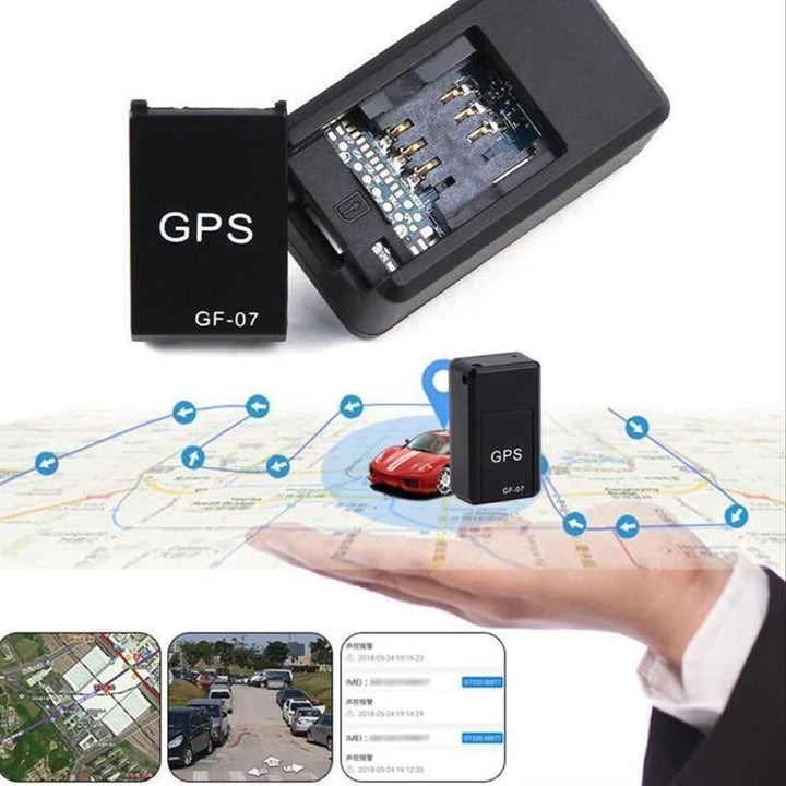 Sort magnetisk mini GPS tracker tyverisikringsenhed, lille størrelse, velegnet til diskret overvågning af køretøjer og ejendele.