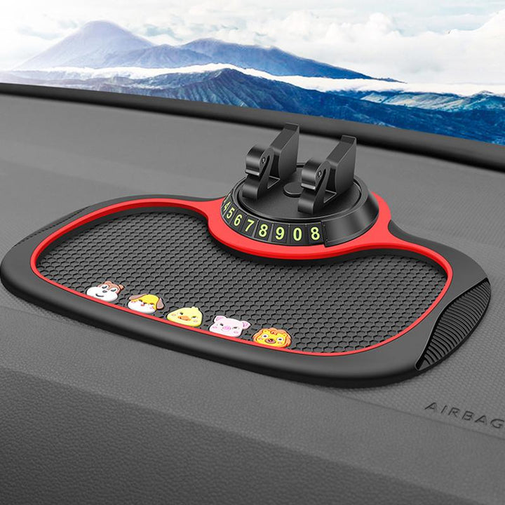Sort militær biltelefonholder med skridsikker måtte og 360° roterende holder, set forfra.