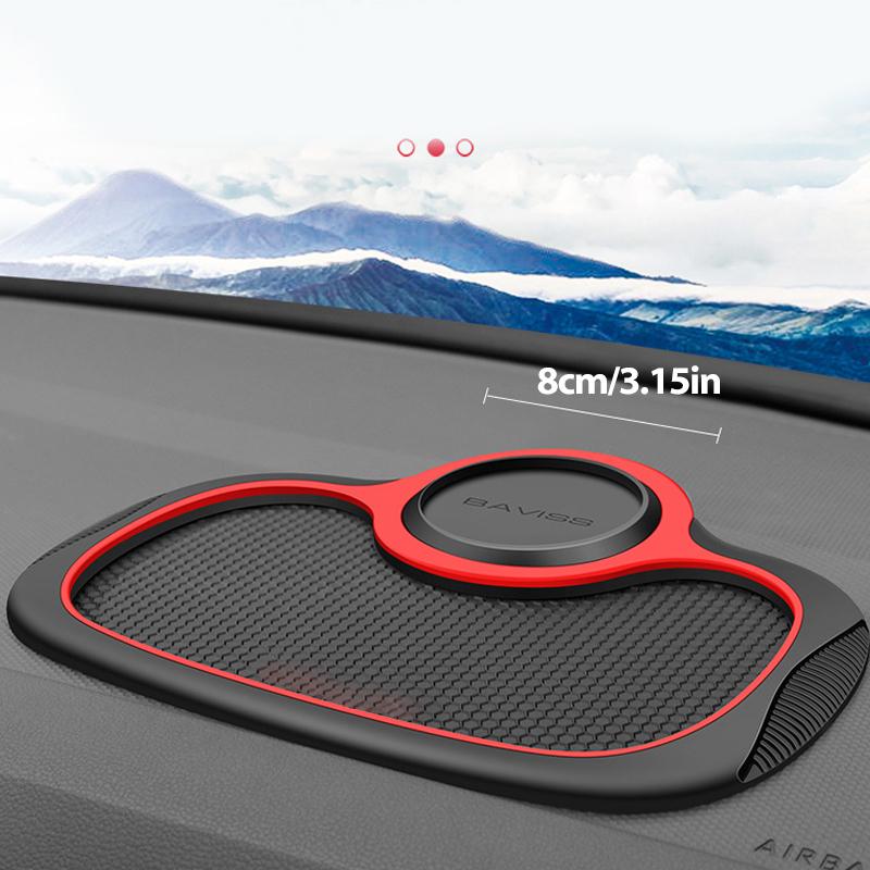 Sort militær biltelefonholder med skridsikker måtte og 360° roterende holder, set forfra.