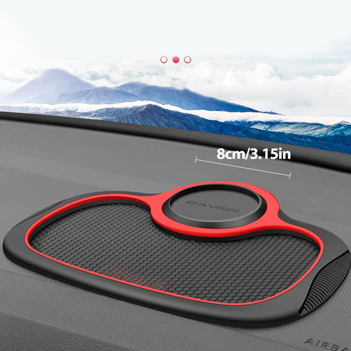 Sort militær biltelefonholder med skridsikker måtte og 360° roterende holder, set forfra.