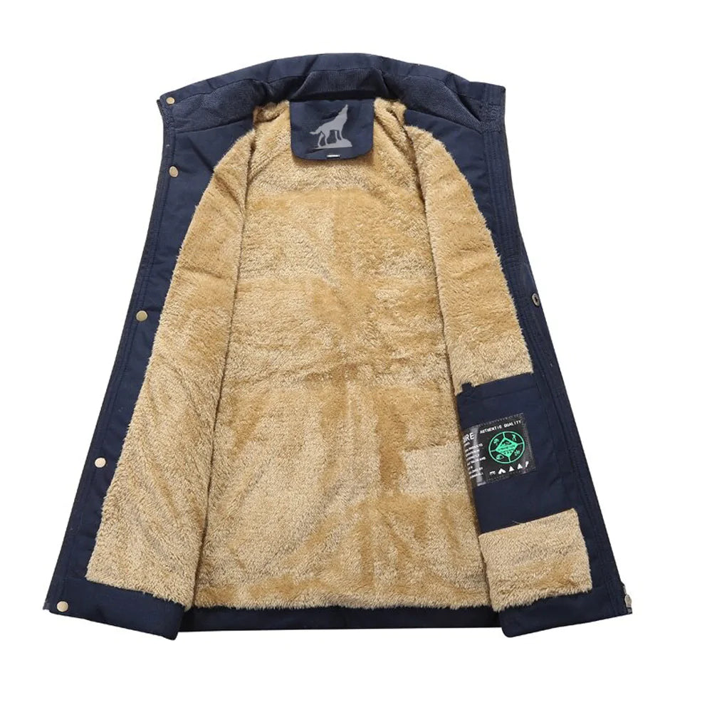 Herre vinterparkacoat sort, forfra, med aftagelig hætte, moderne design, tyk isolering, meget varm vinterjakke