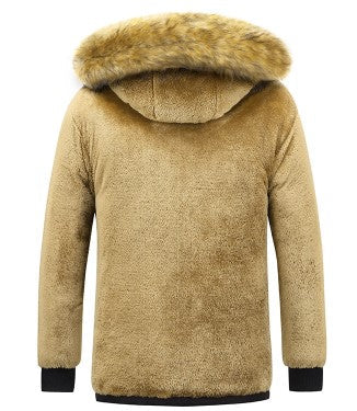 Herre vinterparkacoat sort, forfra, med aftagelig hætte, moderne design, tyk isolering, meget varm vinterjakke