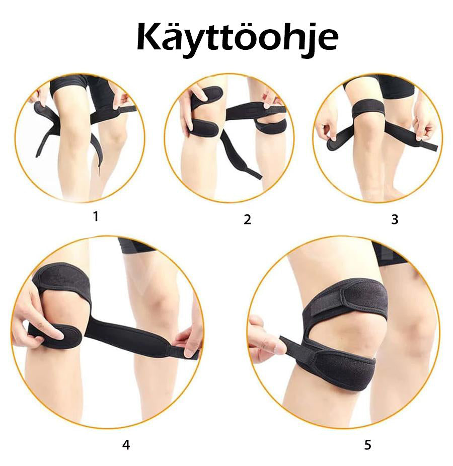 Sort knæstøtte til sport - Komfortabel, støttende, justerbare stropper, unisex design.