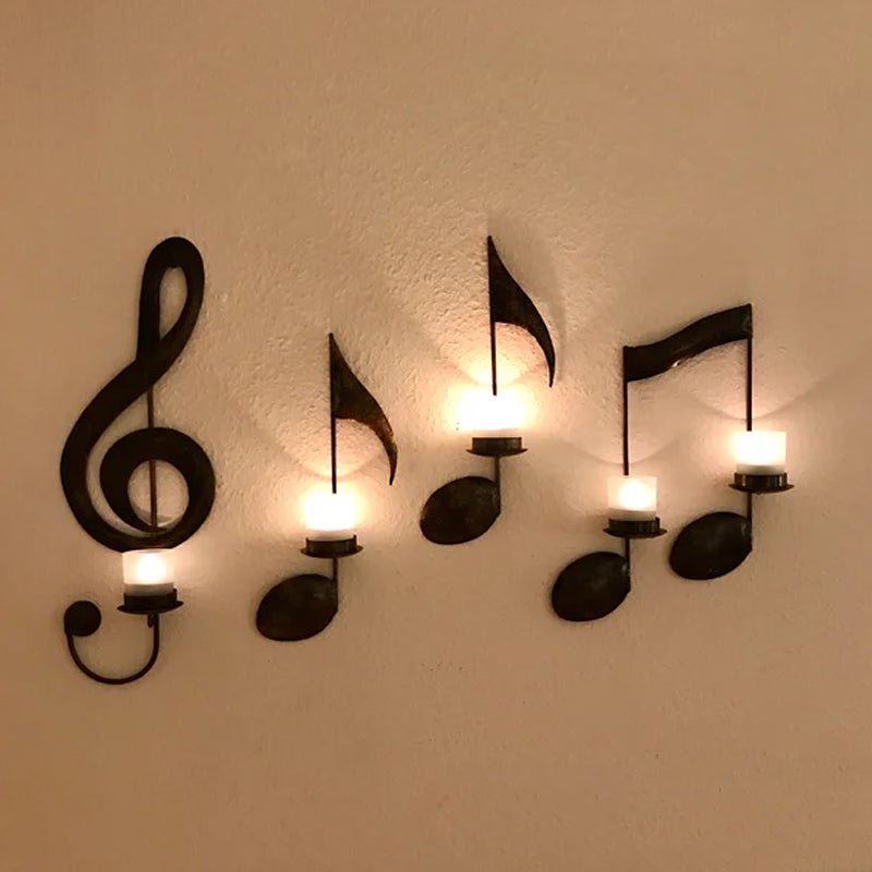 Sort node væg lampe, G-nøgle stil, elegant sort metal, moderne musiktema, passer til stue.