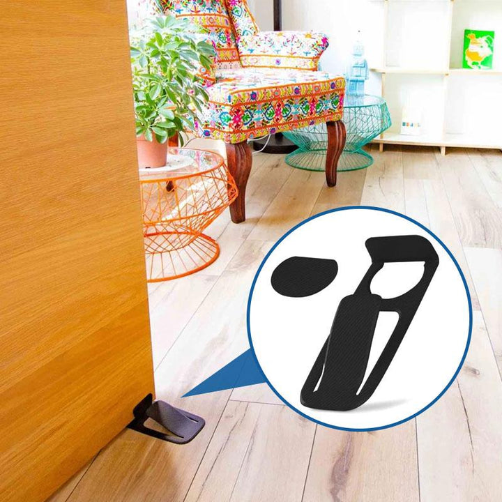 Sort dørstopper, kompakt og praktisk design, velegnet til alle overflader, øger dit hjems sikkerhed.
