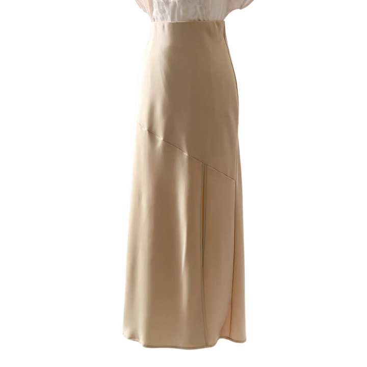 Dame lang satin bodycon maxi nederdel, sort, med elastisk linning og ankel-længde.