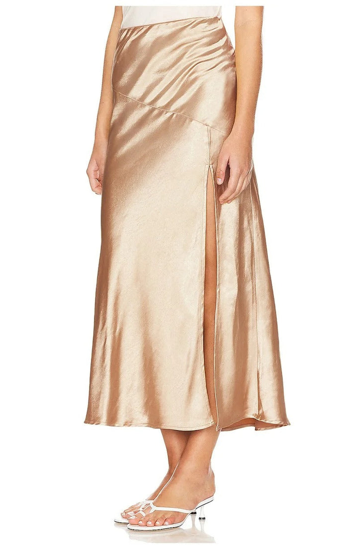 Dame lang satin bodycon maxi nederdel, sort, med elastisk linning og ankel-længde.