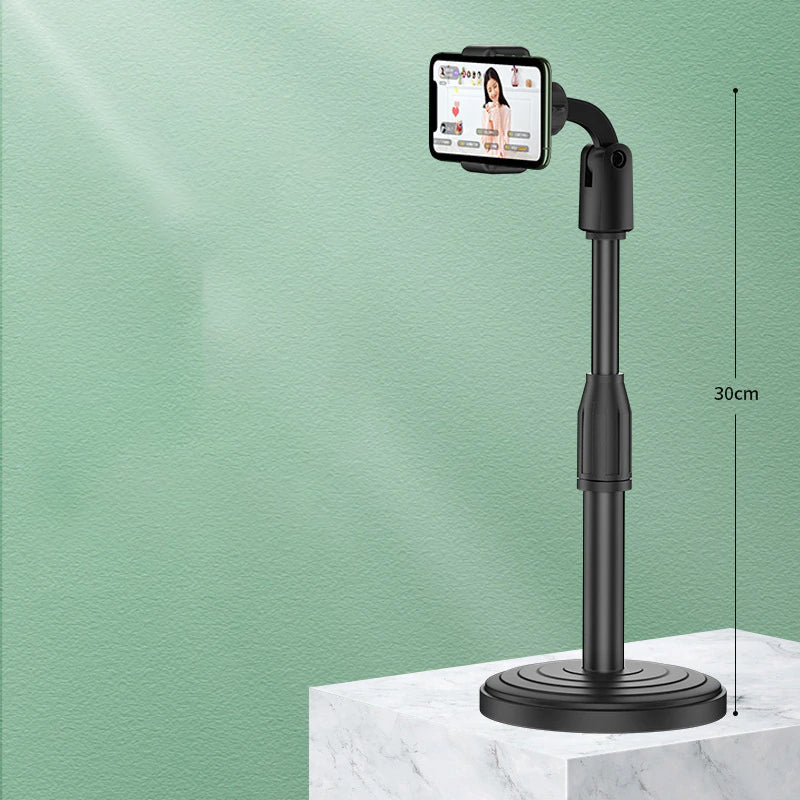 Sort, justerbar smart home telefonholder, højdejustering og 360° rotation, silikonebelægning, kompatibel med de fleste telefoner