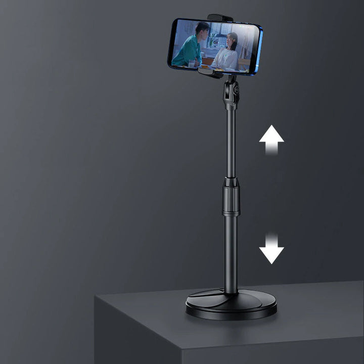 Sort, justerbar smart home telefonholder, højdejustering og 360° rotation, silikonebelægning, kompatibel med de fleste telefoner