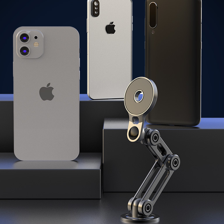 Universel 360° bilholder til telefon i sort, med magnetisk montering, elegant design, sikrer sikker og nem brug under kørsel.