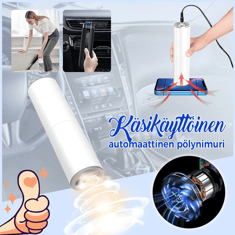 Bærbar støvsuger til bil i sort/sølv med ergonomisk design, kraftig 5000PA sugeevne, USB-C, ABS-materiale.