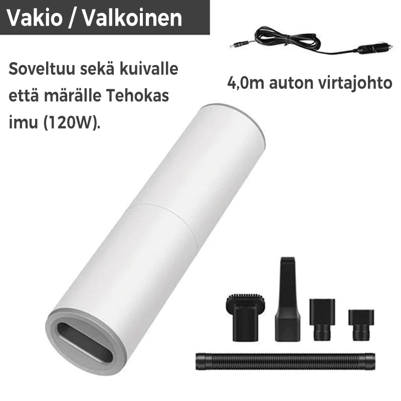 Bærbar støvsuger til bil i sort/sølv med ergonomisk design, kraftig 5000PA sugeevne, USB-C, ABS-materiale.