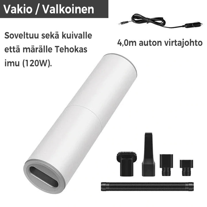 Bærbar støvsuger til bil i sort/sølv med ergonomisk design, kraftig 5000PA sugeevne, USB-C, ABS-materiale.
