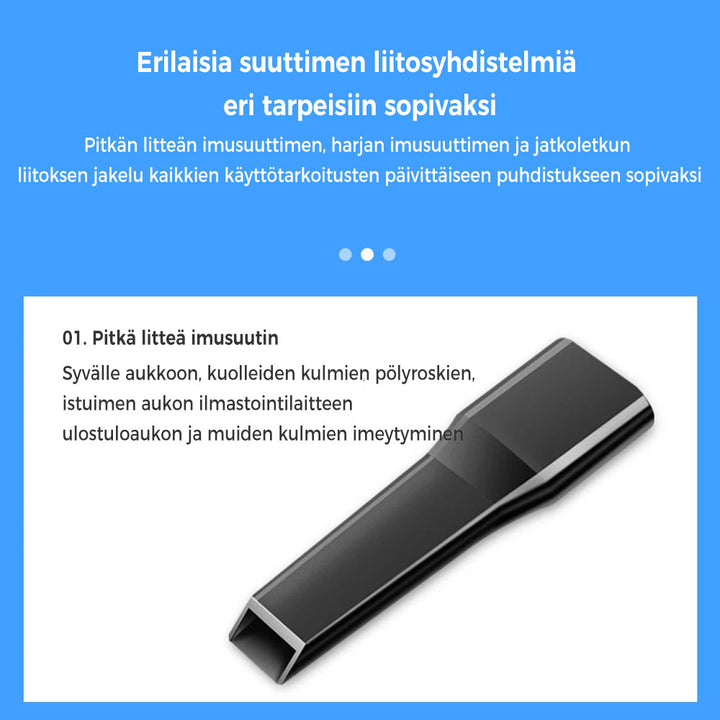 Bærbar støvsuger til bil i sort/sølv med ergonomisk design, kraftig 5000PA sugeevne, USB-C, ABS-materiale.