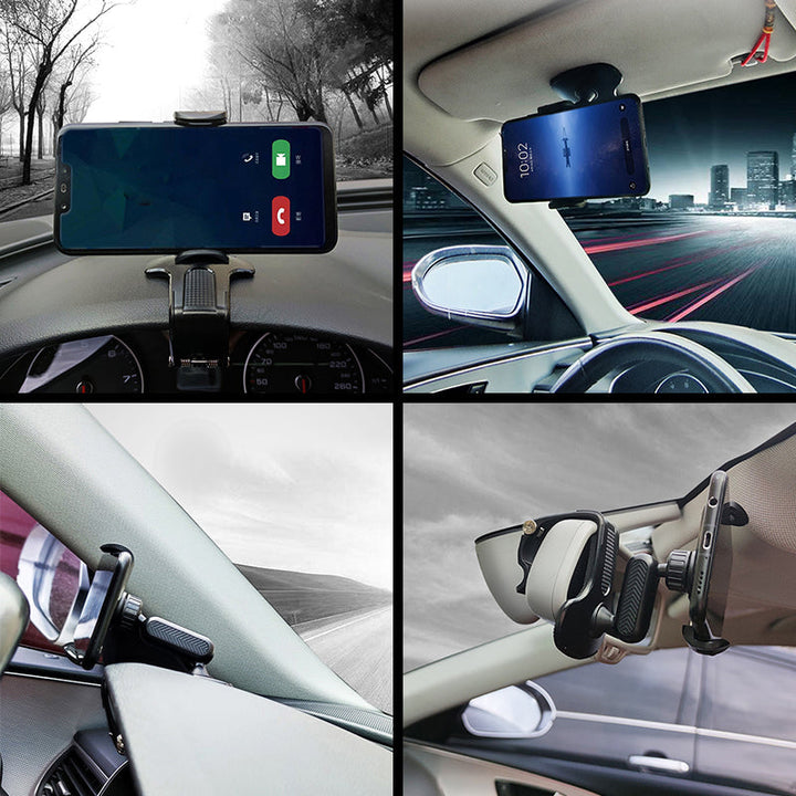 Sort bil dashboard telefonholder, universel til 4-7 tommer telefoner, 360° rotation, sikker fastgørelse.