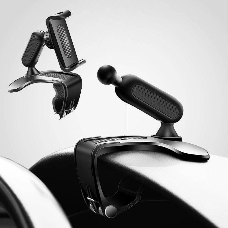 Sort bil dashboard telefonholder, universel til 4-7 tommer telefoner, 360° rotation, sikker fastgørelse.