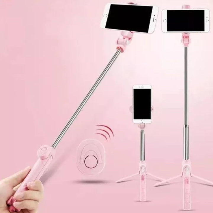 "Musta/valkoinen 6-in-1 langaton Bluetooth selfietikku tripod, kestävä ja kevyt muotoilu, monikäyttöinen valokuvaukseen."