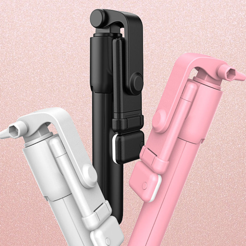 "Musta/valkoinen 6-in-1 langaton Bluetooth selfietikku tripod, kestävä ja kevyt muotoilu, monikäyttöinen valokuvaukseen."