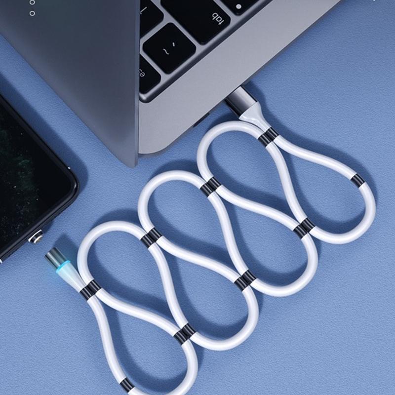 Magnetisk 3-i-1 opladningskabel i sort/hvid med moderne design, nem magnetisk forbindelse, 1m lang.