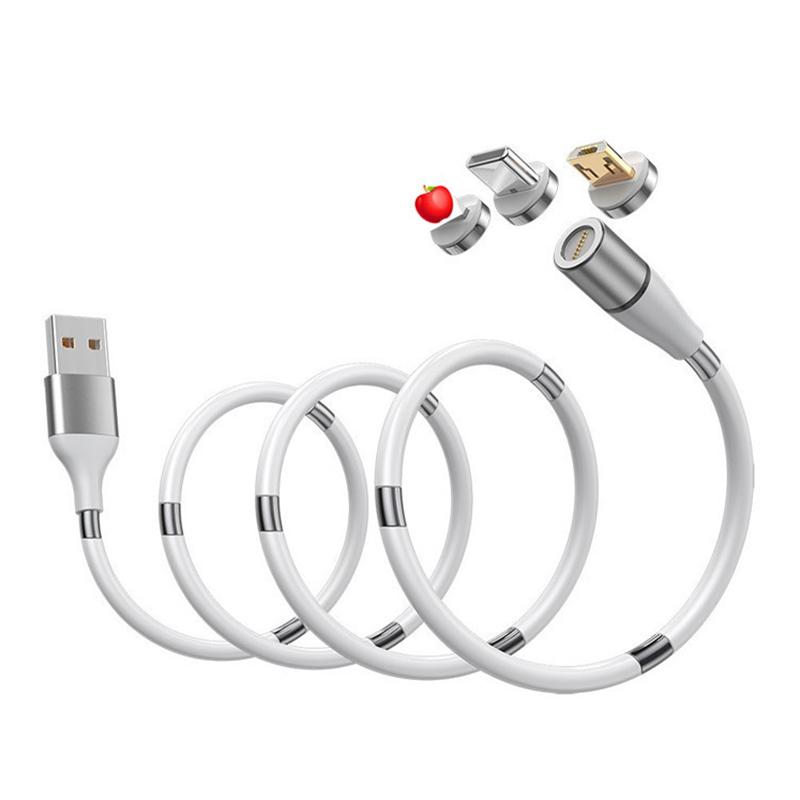 Magnetisk 3-i-1 opladningskabel i sort/hvid med moderne design, nem magnetisk forbindelse, 1m lang.