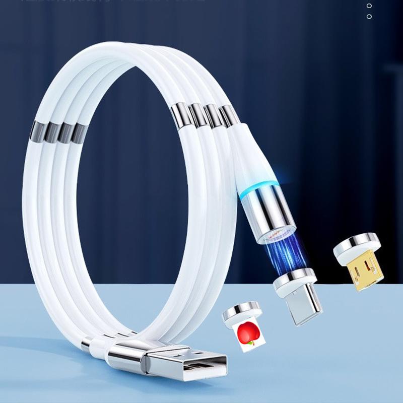 Magnetisk 3-i-1 opladningskabel i sort/hvid med moderne design, nem magnetisk forbindelse, 1m lang.