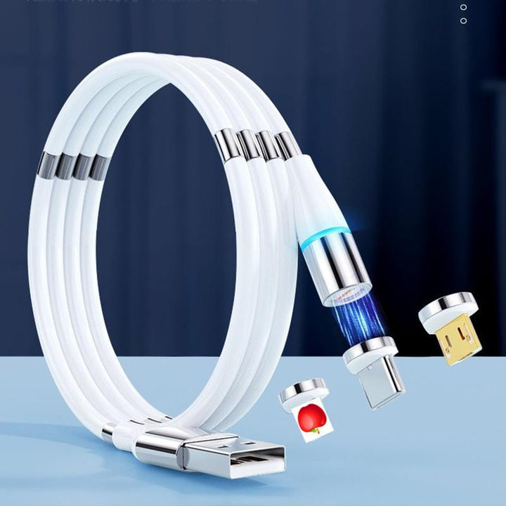 Magnetisk 3-i-1 opladningskabel i sort/hvid med moderne design, nem magnetisk forbindelse, 1m lang.
