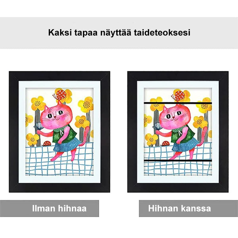 Børne kunstramme sort/hvid 10x12,5 tommer, minimalistisk, ophængt på væggen.