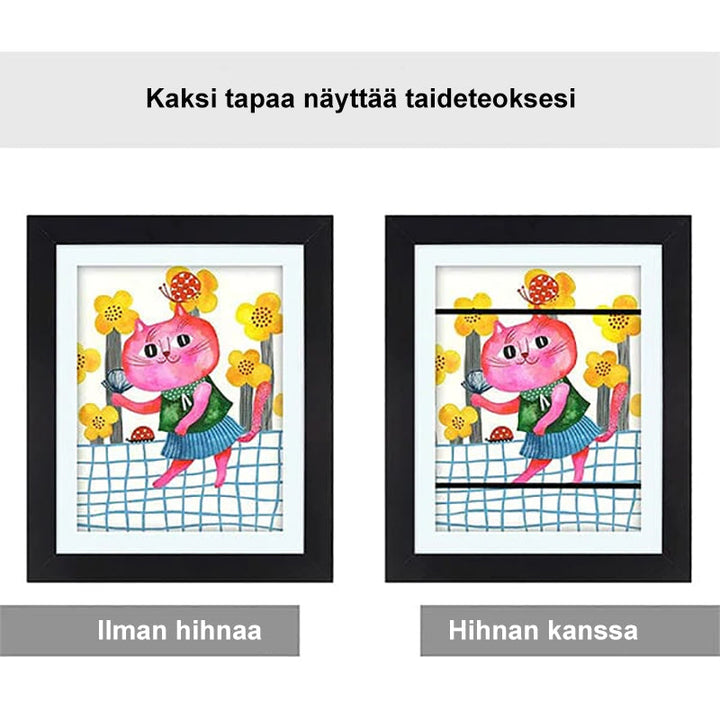 Børne kunstramme sort/hvid 10x12,5 tommer, minimalistisk, ophængt på væggen.
