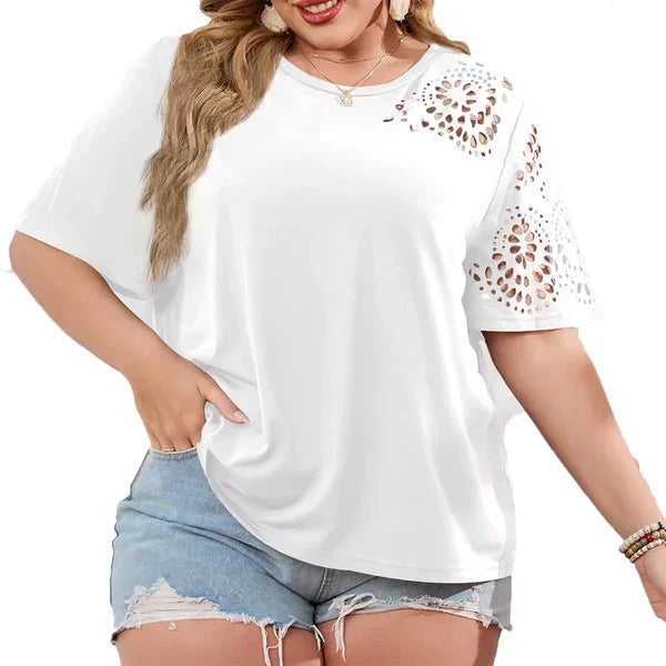 Dame afslappet chiffon t-shirt, med elegant chiffon udskæring, behagelig og alsidig til hverdagsbrug eller fest.
