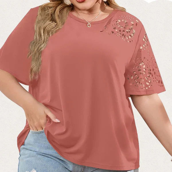 Dame afslappet chiffon t-shirt, med elegant chiffon udskæring, behagelig og alsidig til hverdagsbrug eller fest.