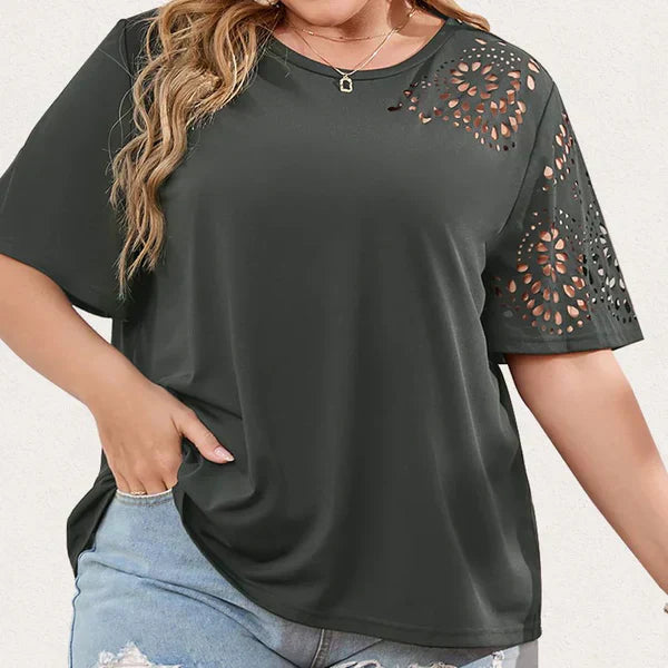 Dame afslappet chiffon t-shirt, med elegant chiffon udskæring, behagelig og alsidig til hverdagsbrug eller fest.