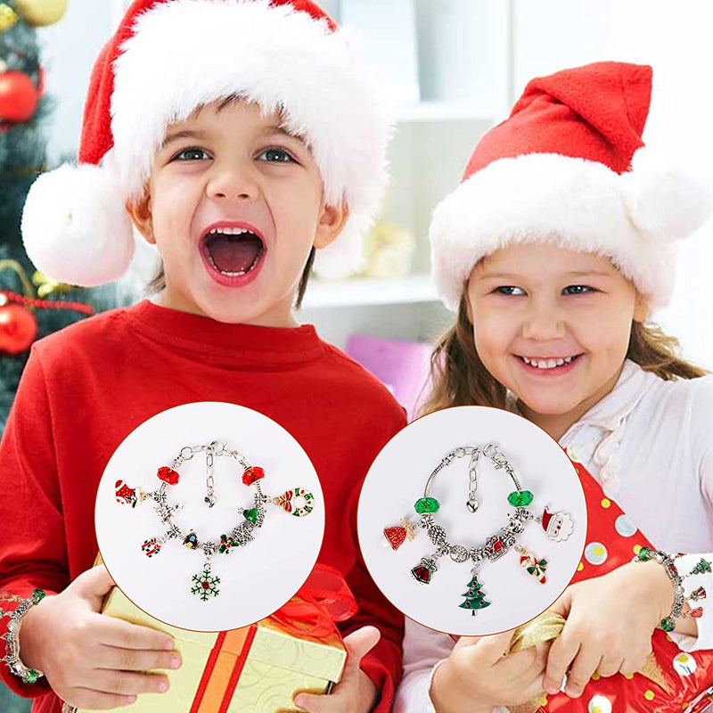 Dame DIY julekalender, 24-delt armbåndssæt med perler og charms til kreativ juleforventning.
