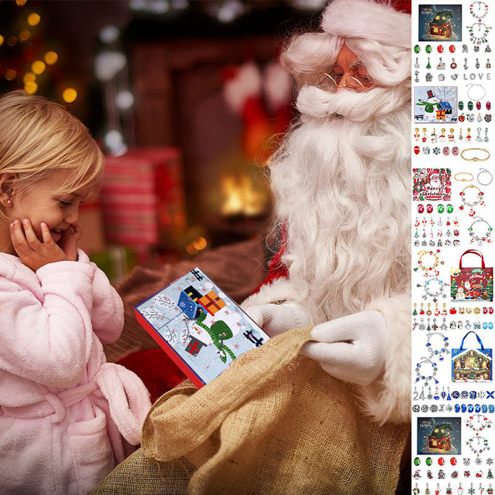 Dame DIY jule adventskalender armbånd sæt, farverige perler og jule-tema vedhæng