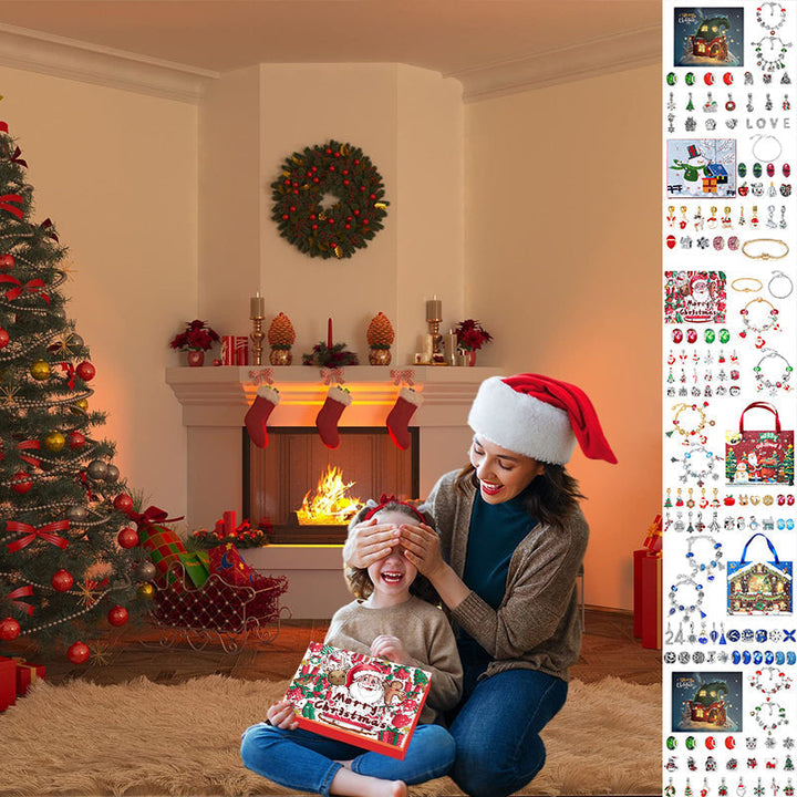 Dame DIY jule adventskalender armbånd sæt, farverige perler og jule-tema vedhæng