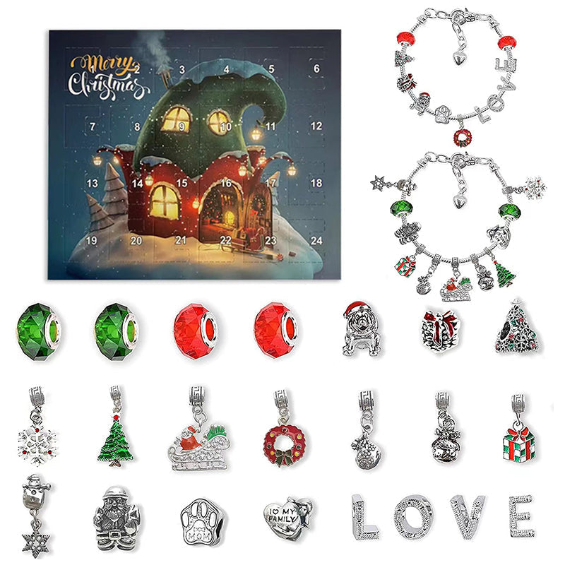 Dame DIY jule adventskalender armbånd sæt, farverige perler og jule-tema vedhæng