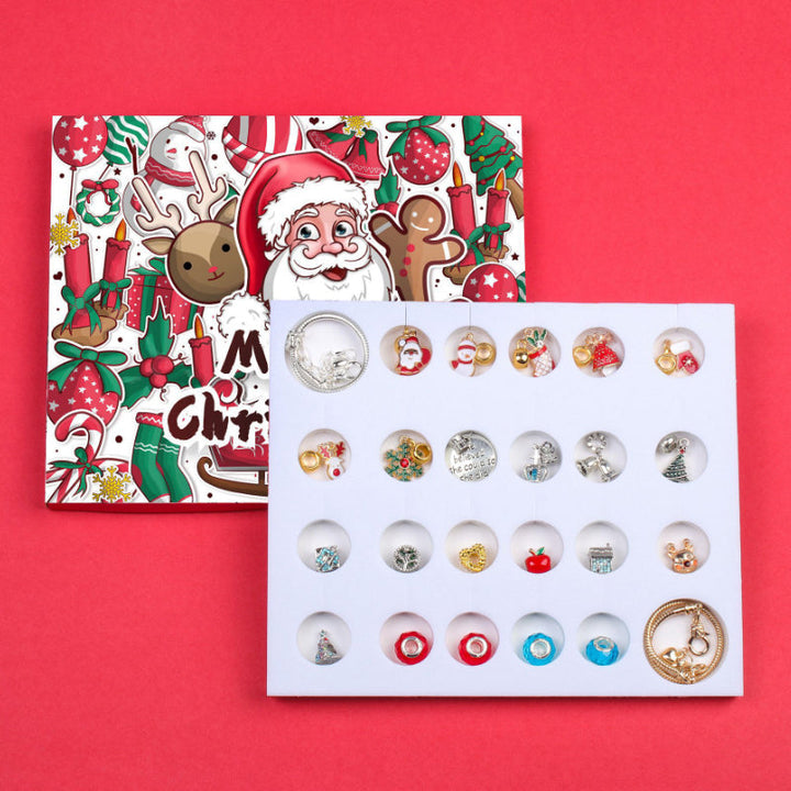 Dame DIY jule adventskalender armbånd sæt, farverige perler og jule-tema vedhæng
