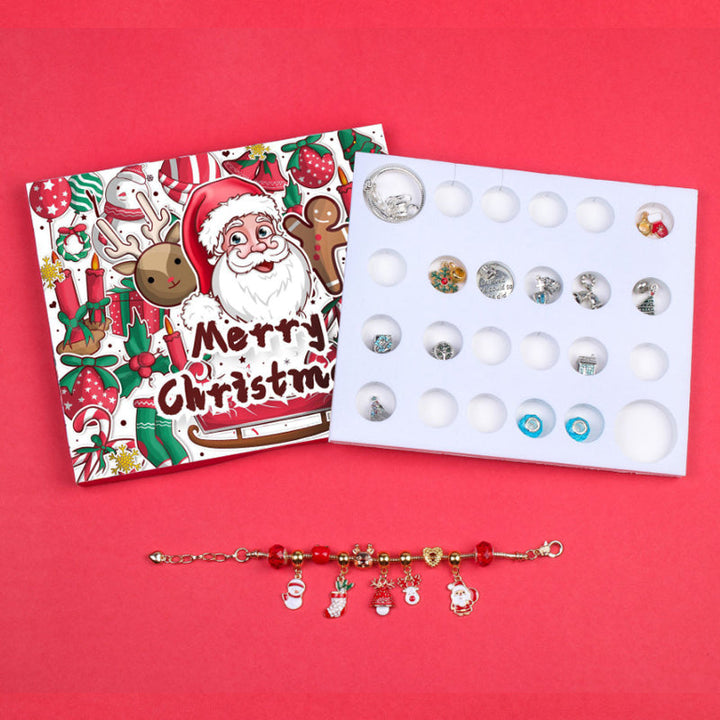 Dame DIY jule adventskalender armbånd sæt, farverige perler og jule-tema vedhæng