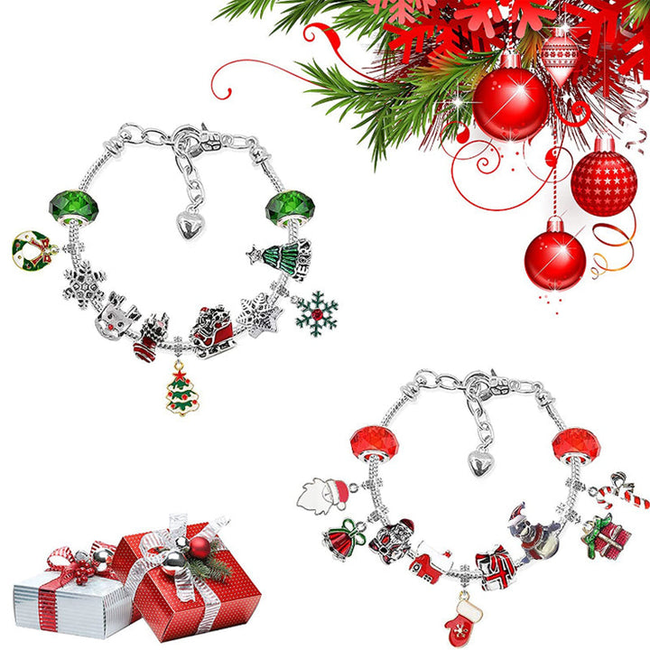 Dame DIY jule adventskalender armbånd sæt, farverige perler og jule-tema vedhæng