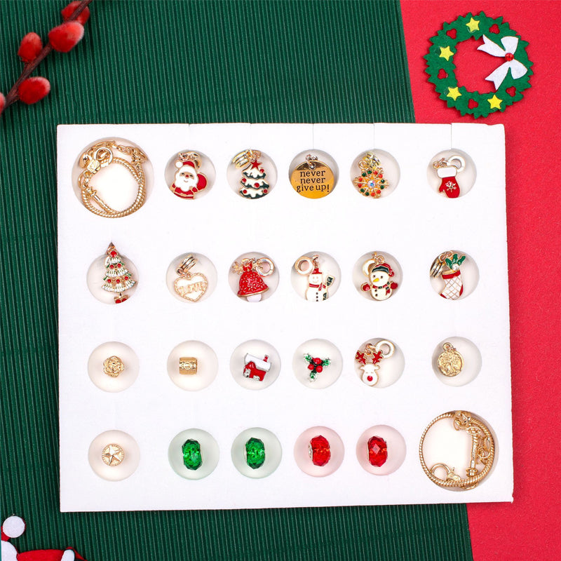 Dame DIY jule adventskalender armbånd sæt, farverige perler og jule-tema vedhæng
