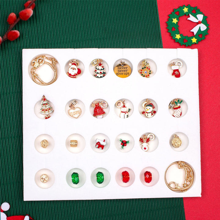 Dame DIY jule adventskalender armbånd sæt, farverige perler og jule-tema vedhæng