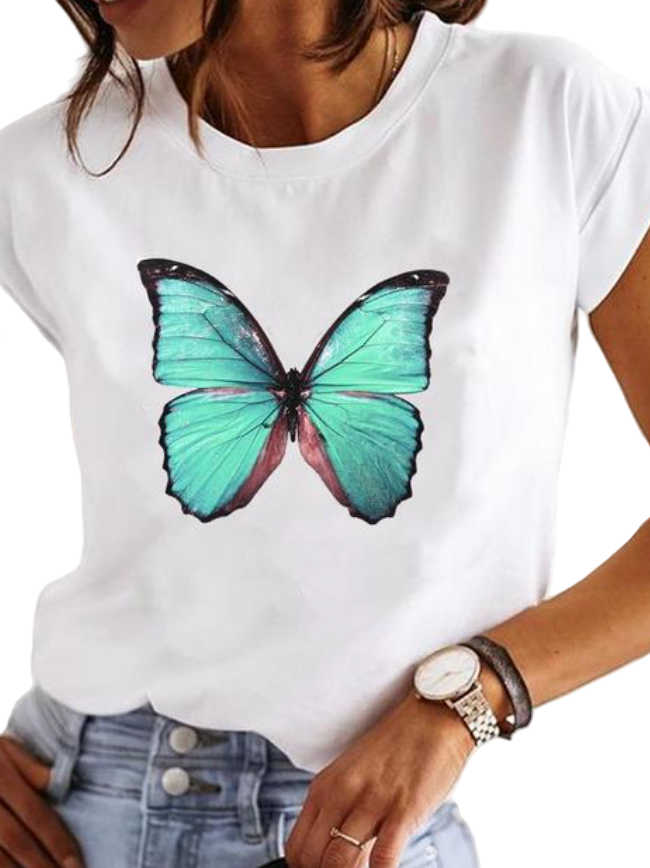 Dame T-shirt med moderne snit og farverigt print