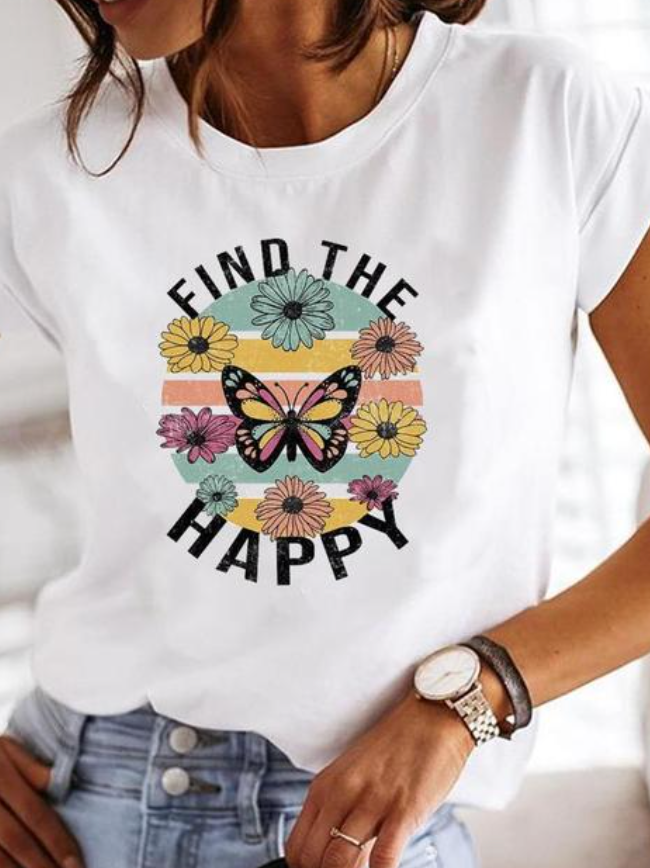 Dame T-shirt med moderne snit og farverigt print