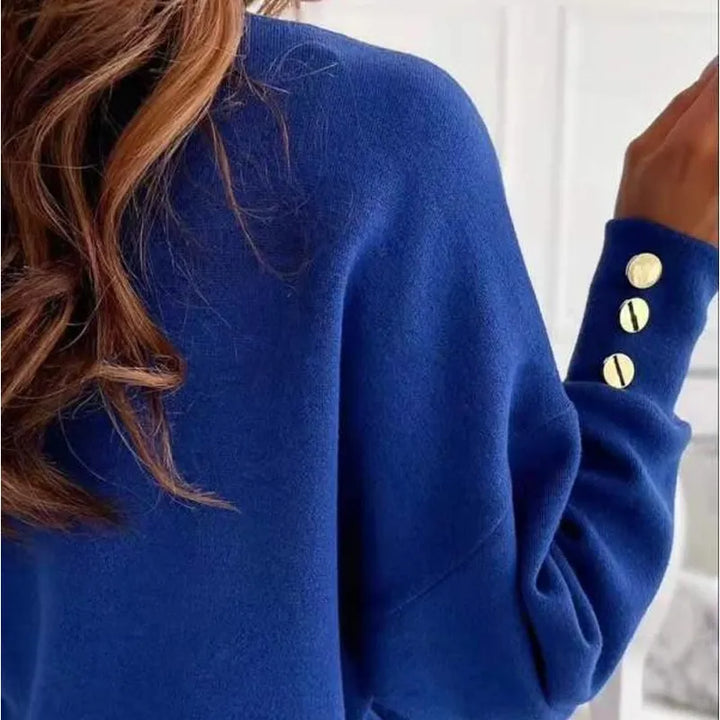 Dame V-hals sweater, elegant strik, lange ærmer, behagelig pasform