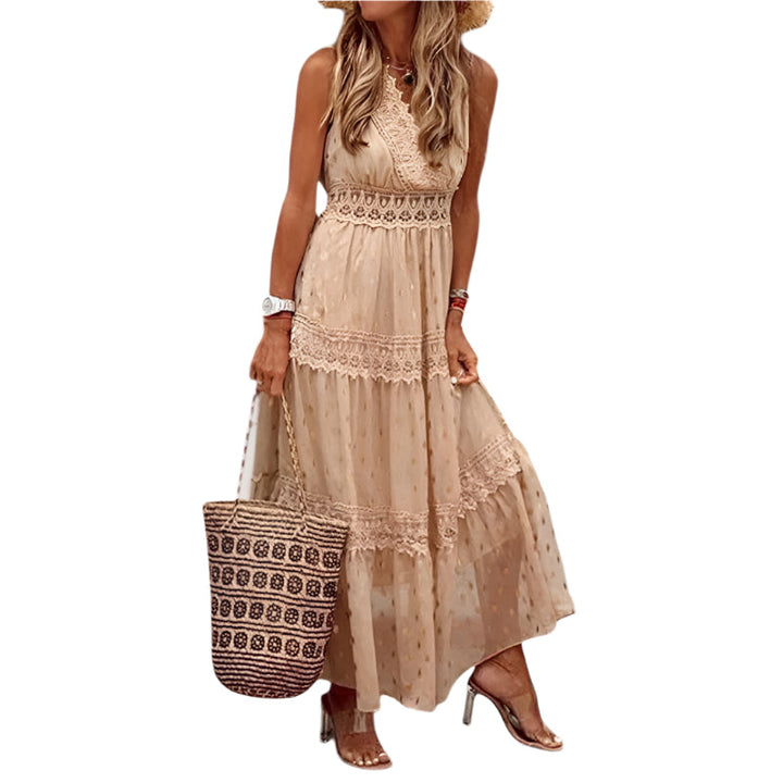 Dame boho maxi kjole sommerstil, let og blomstret, flydende design udstråler boheme elegance til varme dage.