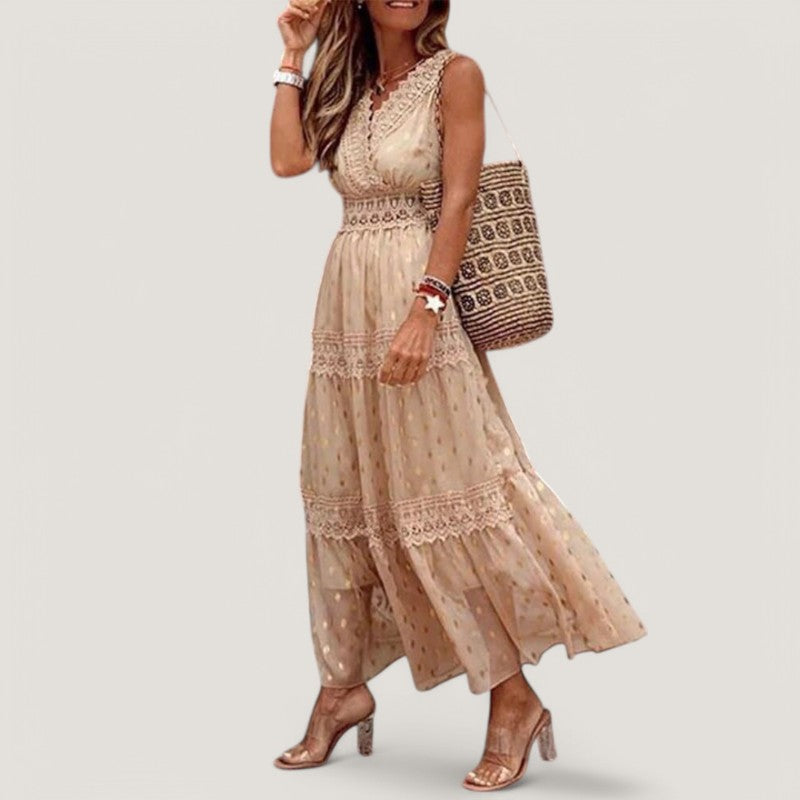 Dame boho maxi kjole sommerstil, let og blomstret, flydende design udstråler boheme elegance til varme dage.